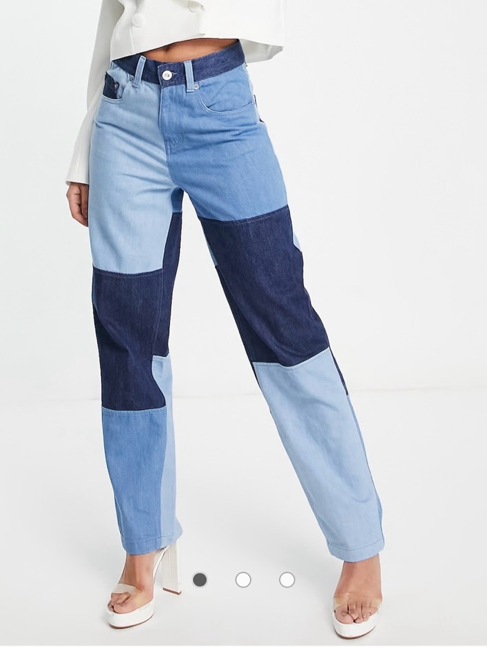 EUC French Connection Patchwork Light Dark Blue Straight Relaxed Jeans size 10
